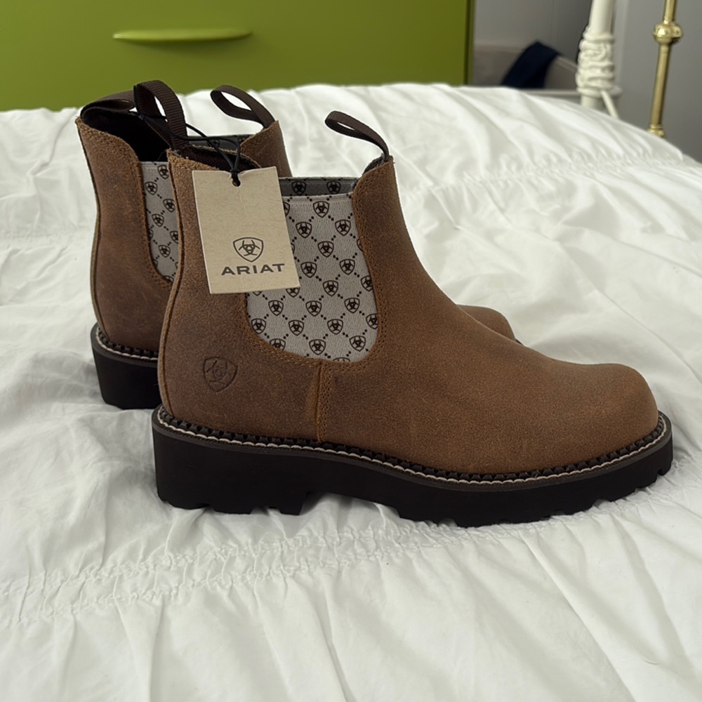 Ariat Brown Leather Boots with Checkered Detail